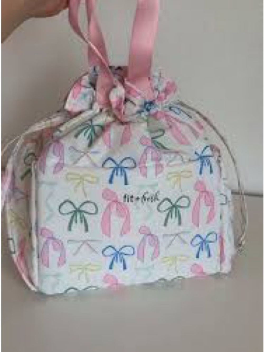 Pink Multi-Bow Drawstring lunch tote